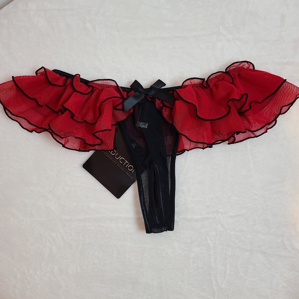 VTG Frederick's Seduction Sexy Ruffle Chiffon Crotchless Thong Panty Size M